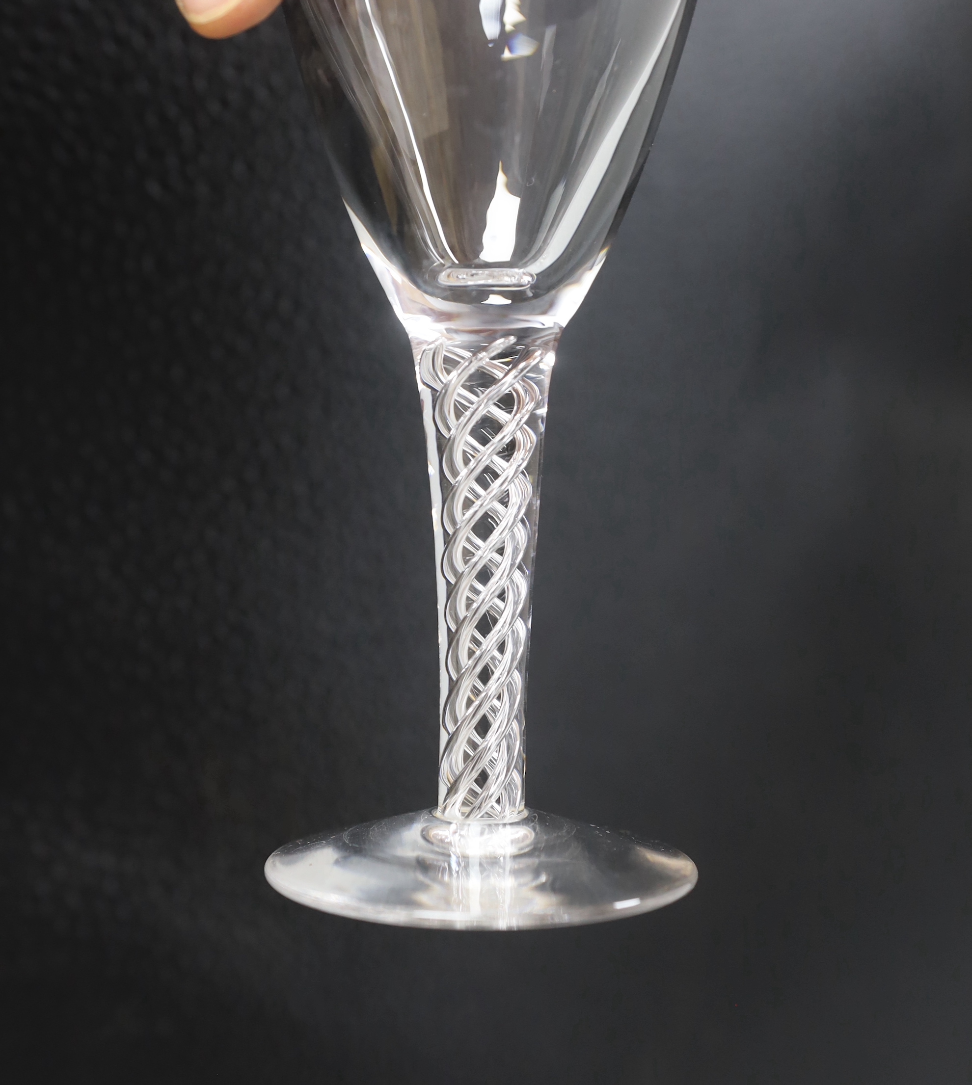 A set of eight 20th century air twist champagne coupe glasses, five others and five custard glasses